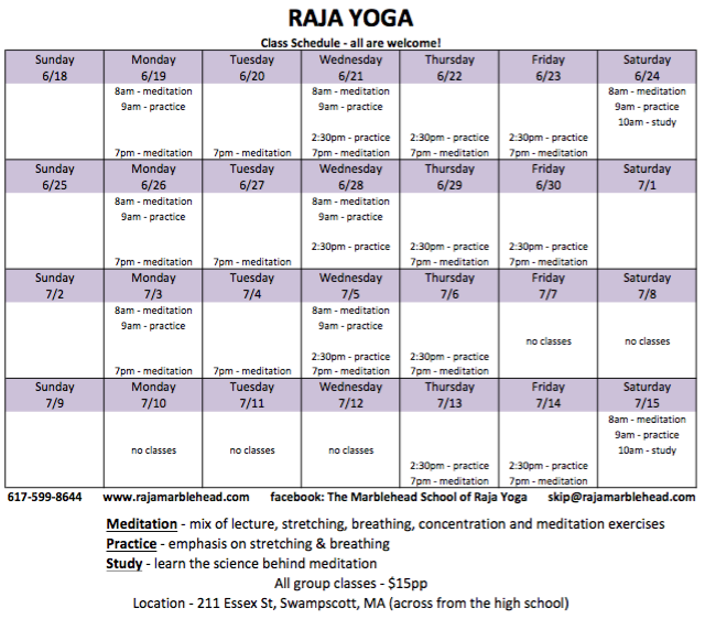 meditation class schedule