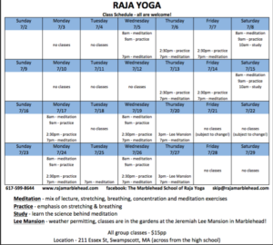 raja yoga class schedule